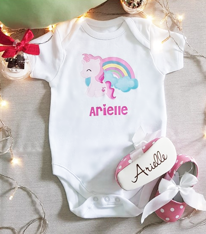 Personalized baby gift box Singapore made with a customised romper and personalised baby shoes