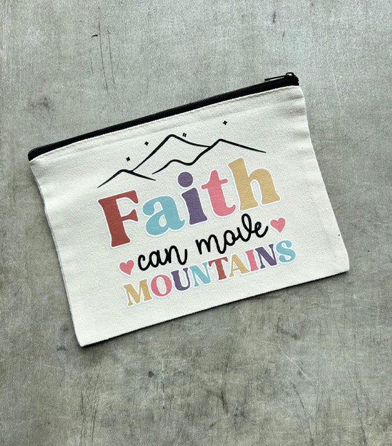 Christian Gift Pencil Case/ Makeup Pouch - Faith can move mountains